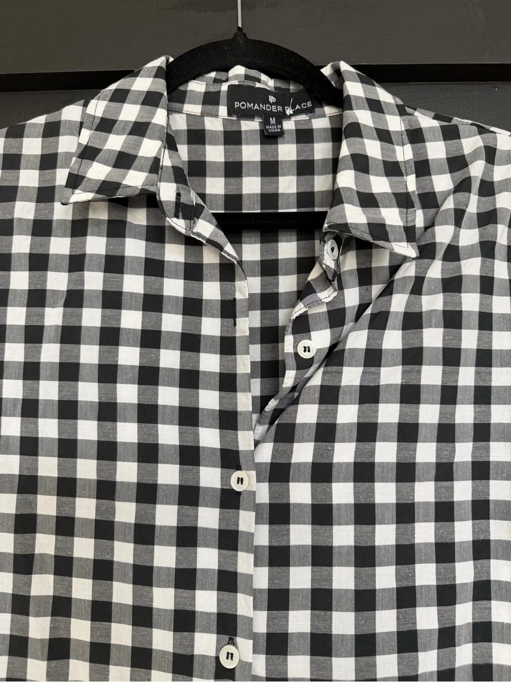 Pomander Place Black & White Gingham Button Front Shirt Dress, Size Medium